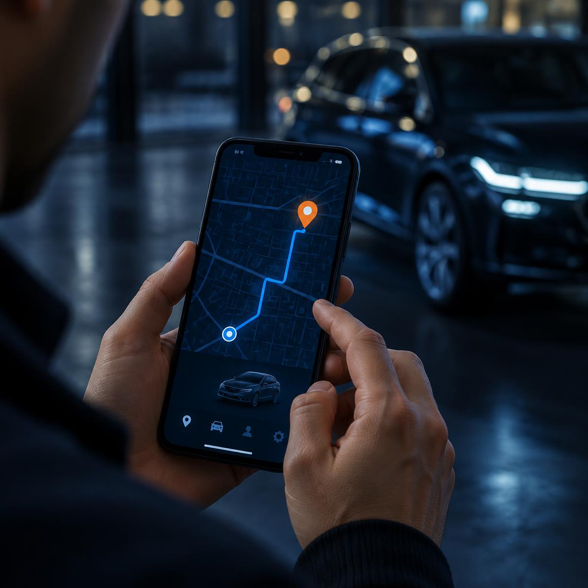 Motorista acompanhando a localização do veículo pelo celular